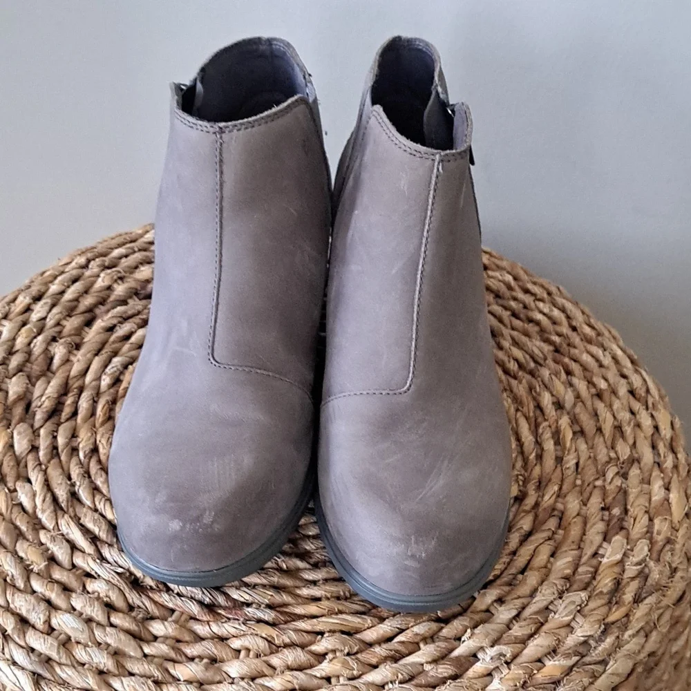 SOREL Womens Evie‎ Grey Nubuck Suede Waterproof Leather Wedge Ankle Boots S-10